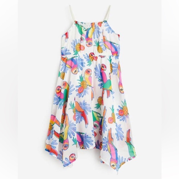 H&M Tropical Kids Dress with Colorful Bird Print Girls Size 10 - Picture 2 of 10